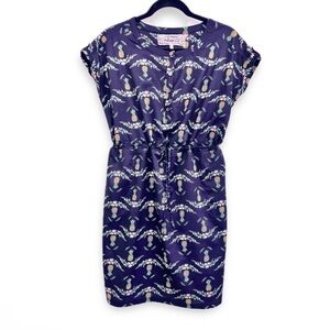 Pink Martini Tropical Pineapple Print Shirt Dress Midi Navy Blue Sz L